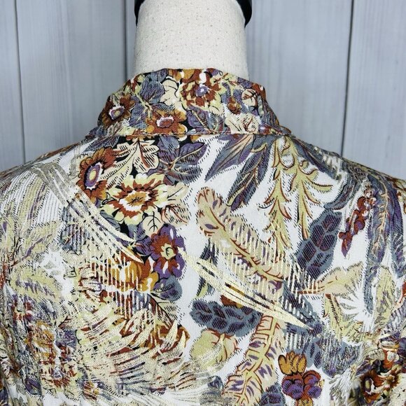 Soft Surroundings Mekness Metallic Floral Maxi Shirt Dress Duster Size S Boho - Picture 13 of 15